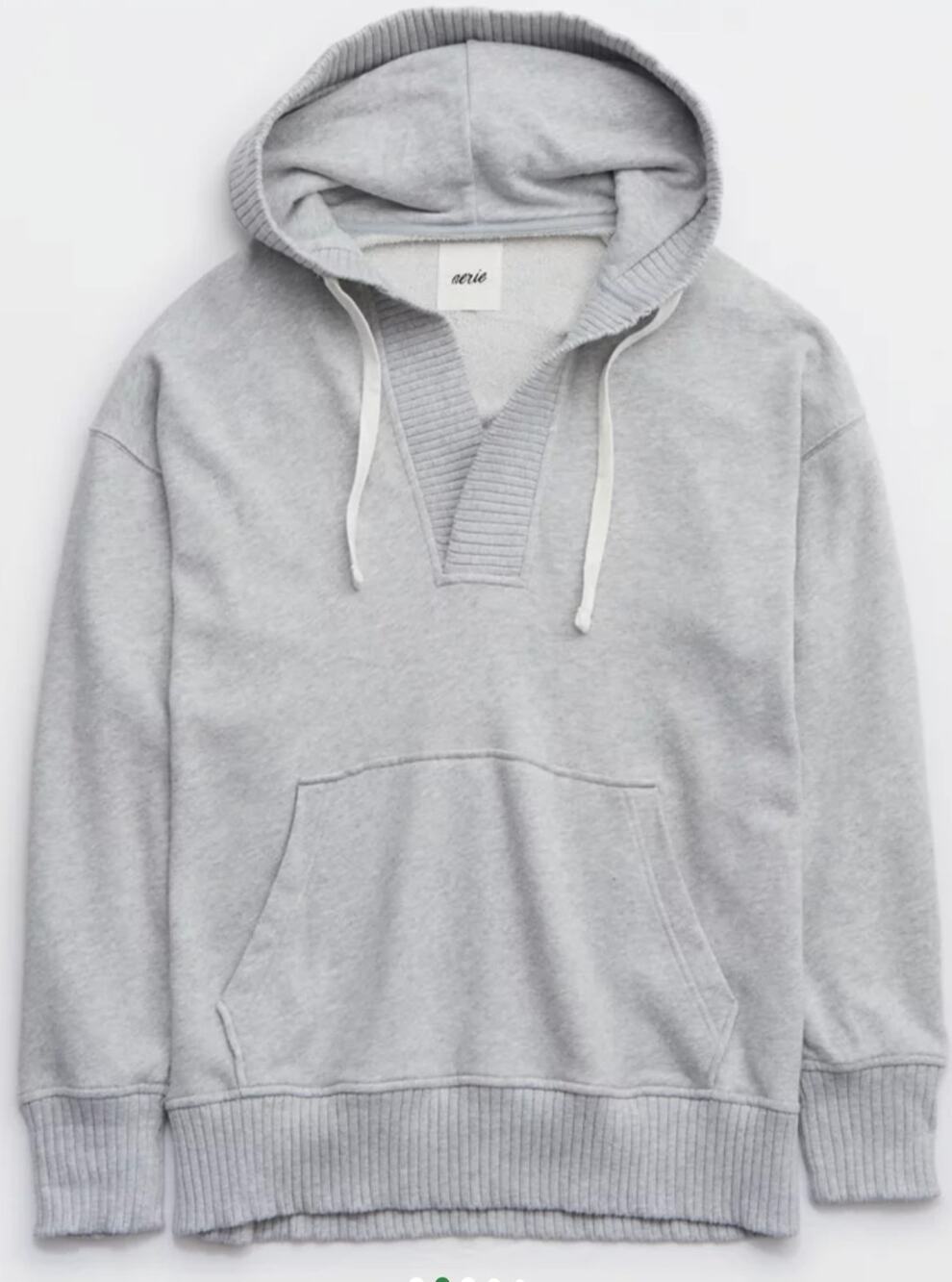Aerie Down-To-Earth Henley Hoodie Heather Frost Gray Over sized Lounge Large